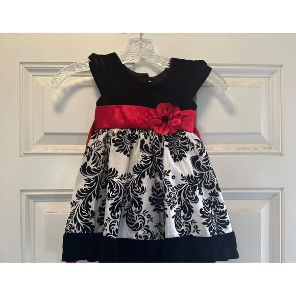 Jona Michelle Girls Party Dress Print Black/White/Red  Size 2T - Picture 2 of 8